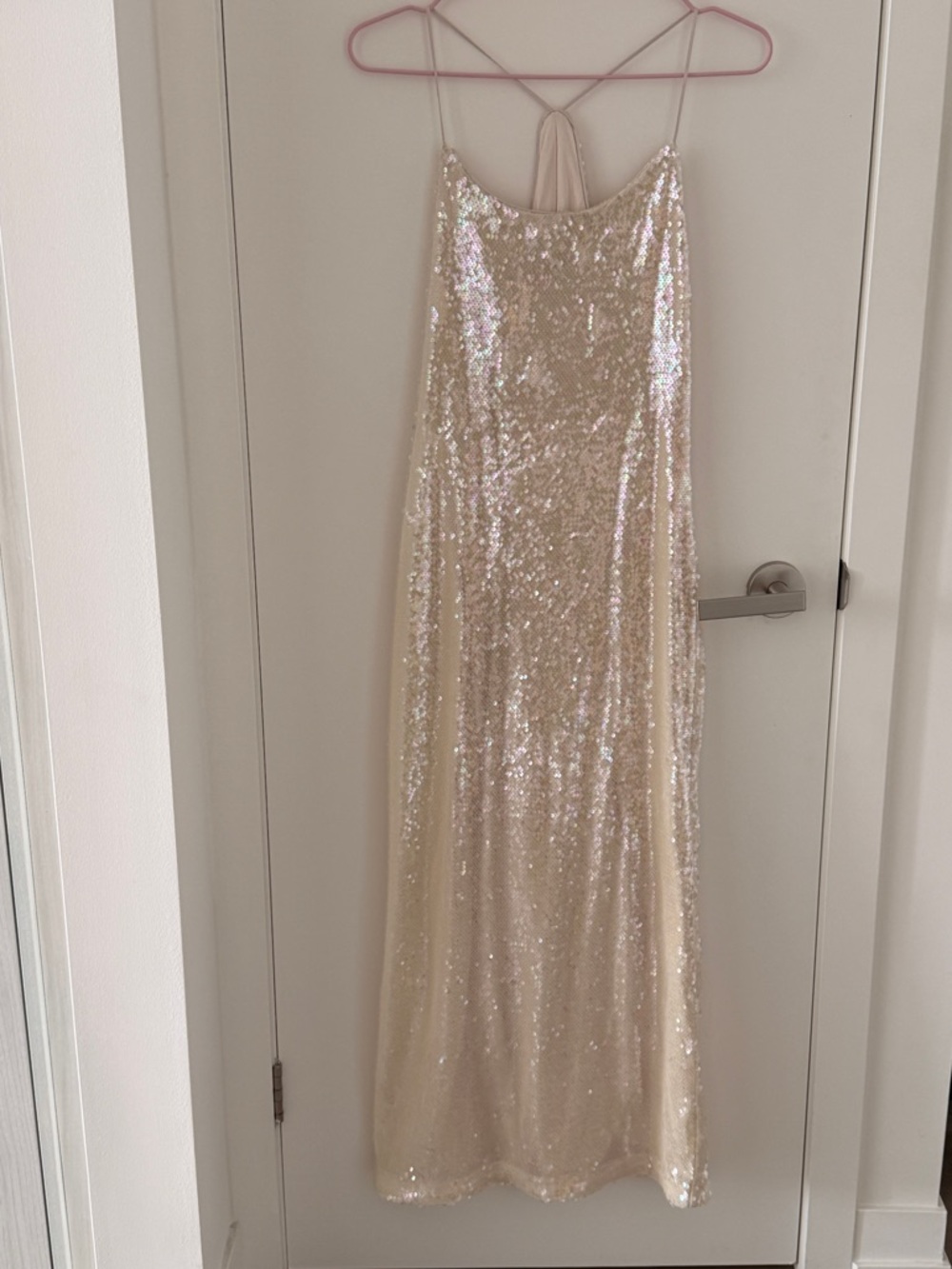Sequin Pearl Beige Slip Dress